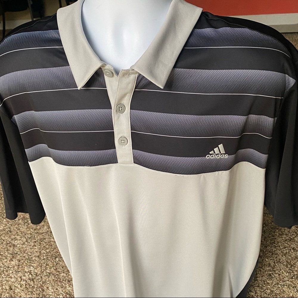 adidas Men's Gray and Black Striped Golf Polo